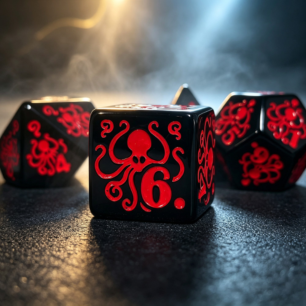 Board Game Roleplay - 7Pcs Acrylic Dice Red Octopus Pattern